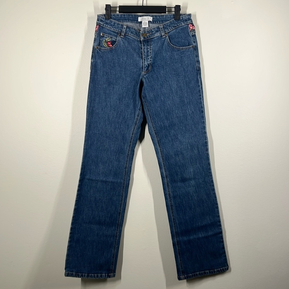 Liberte women’s size 6 Floral Embroidered Blue Denim Wide Leg Jeans
